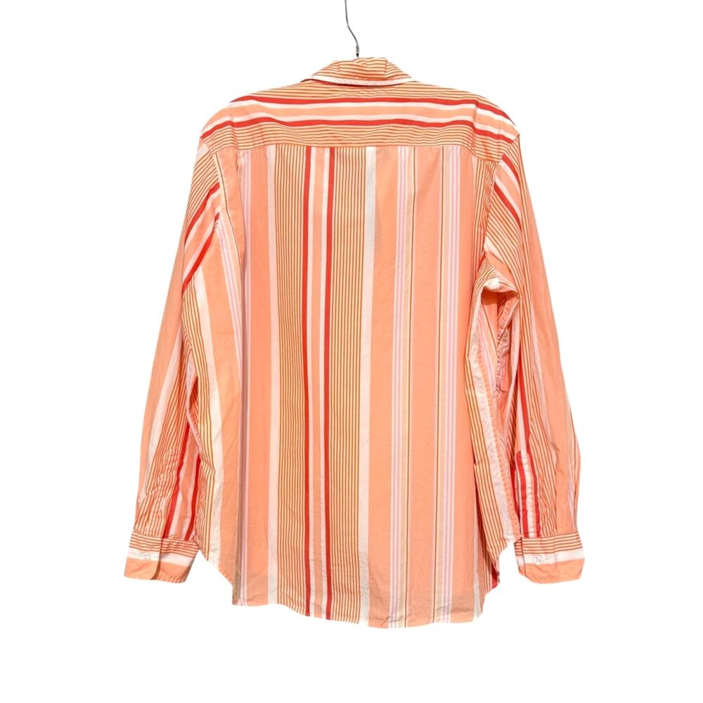 Frank & Eileen Eileen Italian Cotton Button Front Shirt L Pink Orange Stripe - Picture 7 of 7